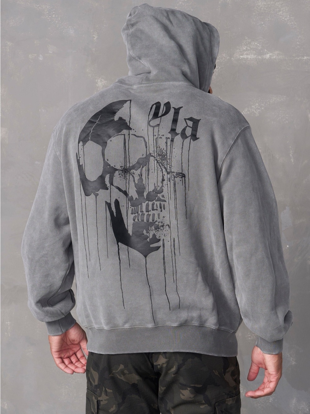 Men's green drippy skull hoodie